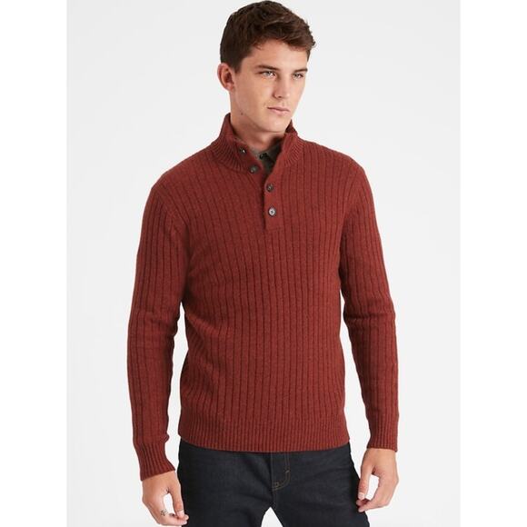 Banana Republic Wool Blend Henley Sweater Gifting Wide Ribbed Red Size Large - Picture 1 of 11